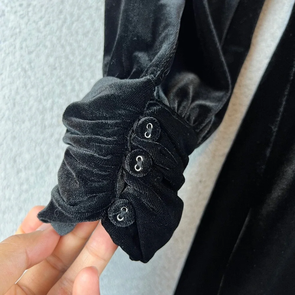 A Loves A Girls Black Velvet Bow Front Long Sleeve Dress Kids Size 5 NWT